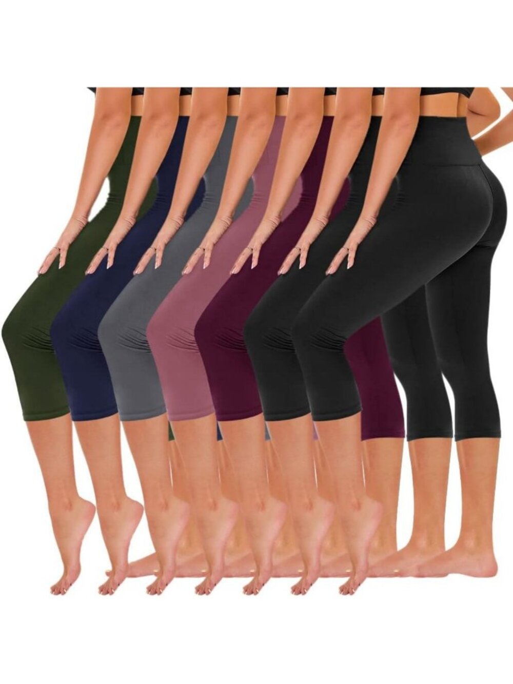 High Waisted Yoga Leggings with Pockets - 7 Pack Full Length & Capri Styles